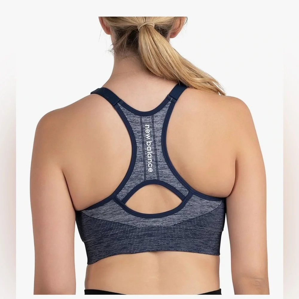 New Balance NB NEW Seamless Large Padded Black Sports Bra Workout Yoga Top
